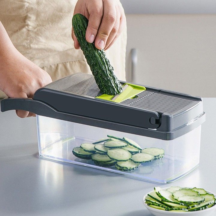 Philorn Coupe Legumes Multifonctions 16 en 1, Mandoline Cuisine avec un Pinceau de Nettoyage, Coupe Legume,