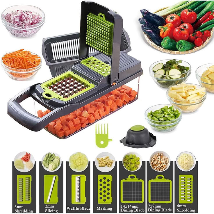 Philorn Coupe Legumes Multifonctions 16 en 1, Mandoline Cuisine avec un Pinceau de Nettoyage, Coupe Legume,