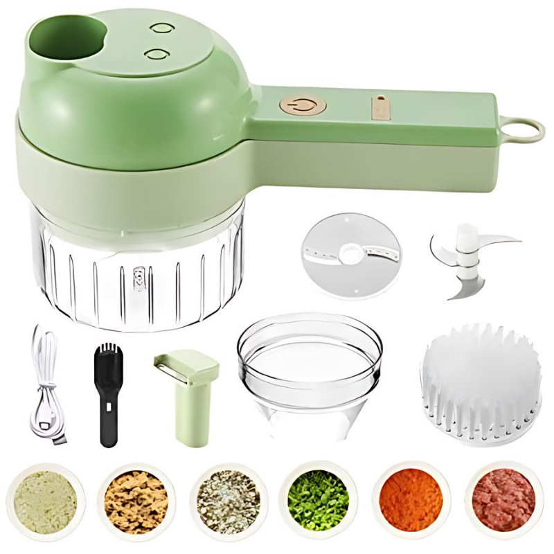 Coupe-Légumes Électrique 4 en 1 – Portable, Rechargeable et Multifonction